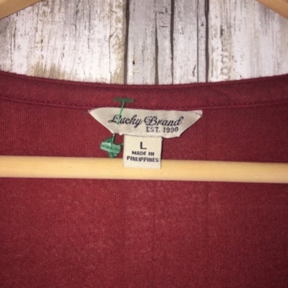 Lucky Brand Embroidered Boho Peasant Top Burgundy Rayon Blouse Large - Picture 5 of 5